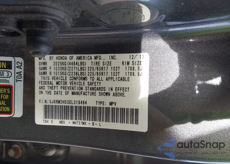 2014 Honda Cr-V Ex from USA, damaged, VIN 5J6RM3H55EL019494